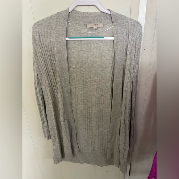 LOFT GREY RIBBED POCKET DUSTER CARDIGAN - Picture 2 of 4